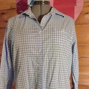 LL Bean Cute Gingham Plaid Button Down Top